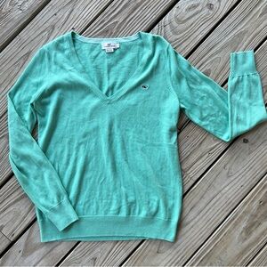 Vineyard Vines green cotton sweater light v-neck preppy L large